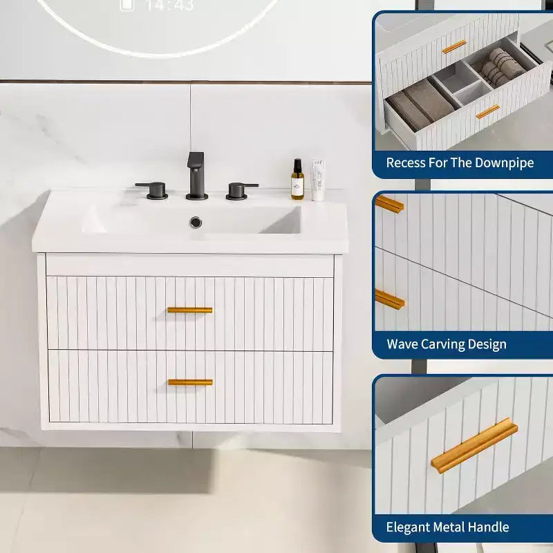 24 Floating Wall-Mounted Bathroom Vanity with Sink Combo, 2 Drawers & Storage Cabinet for Bathroom
