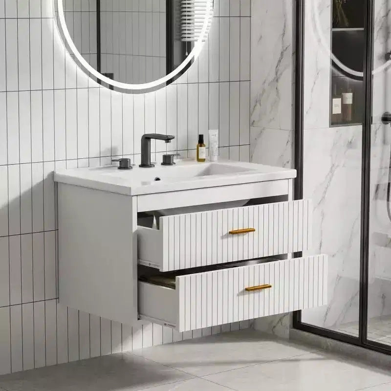 24 Floating Wall-Mounted Bathroom Vanity with Sink Combo, 2 Drawers & Storage Cabinet for Bathroom