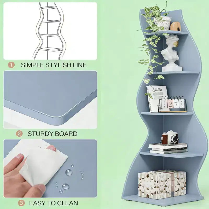 NAYSAYE Stylish Corner Bookshelf 5 Tier Universal Display Shelf Modern Wood Storage Rack for Living Room Office, 19.7*18.91*70.53