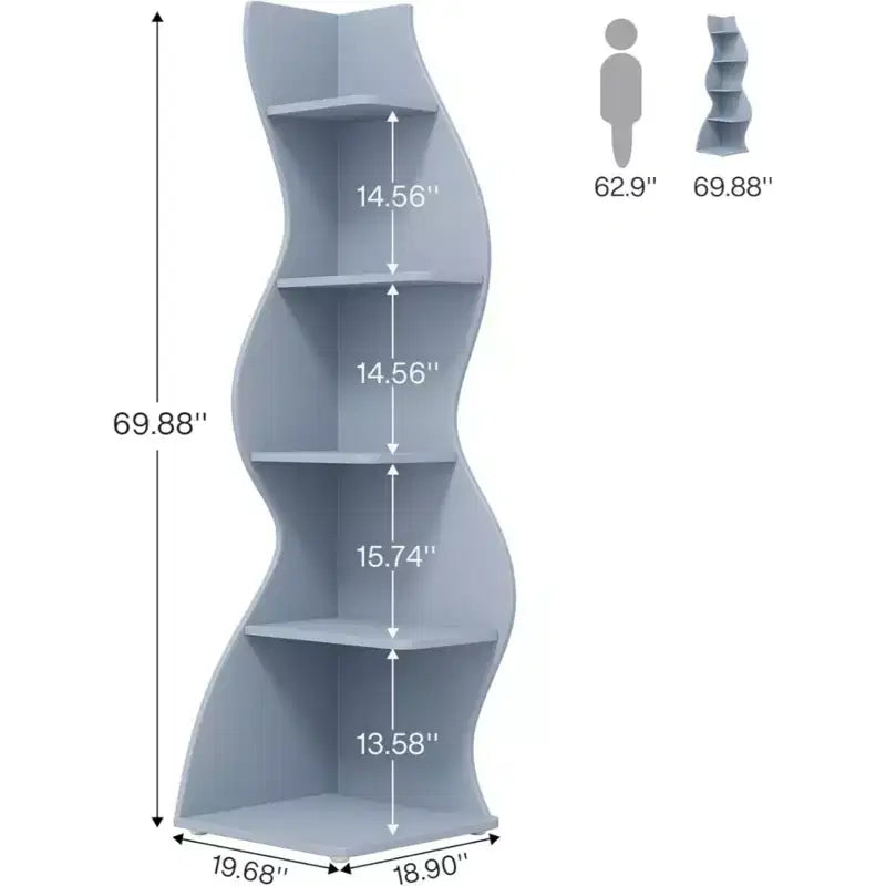 NAYSAYE Stylish Corner Bookshelf 5 Tier Universal Display Shelf Modern Wood Storage Rack for Living Room Office, 19.7*18.91*70.53