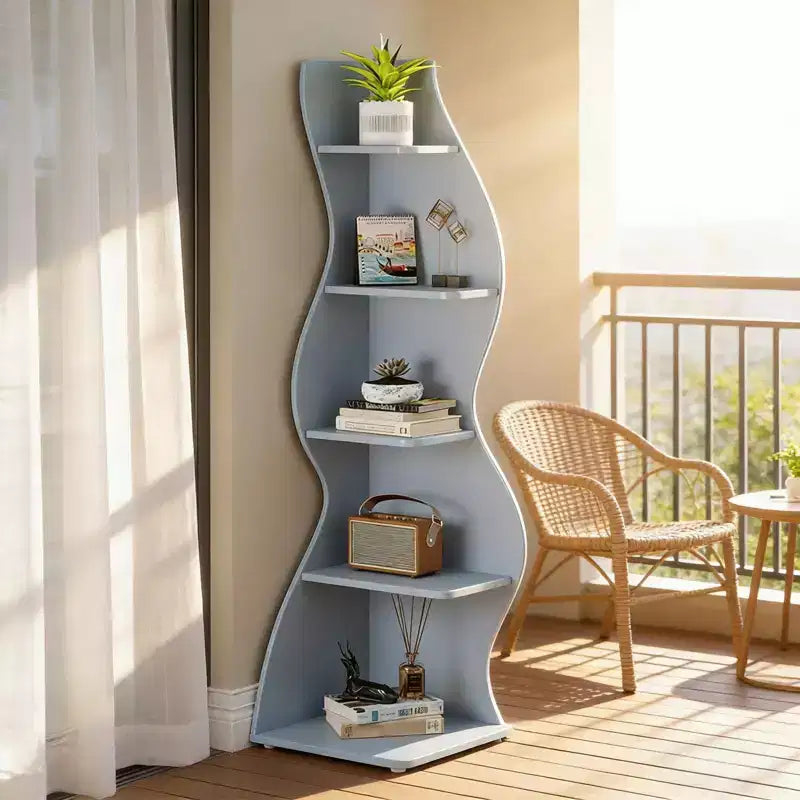 NAYSAYE Stylish Corner Bookshelf 5 Tier Universal Display Shelf Modern Wood Storage Rack for Living Room Office, 19.7*18.91*70.53