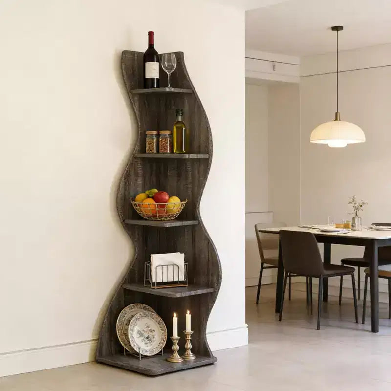 NAYSAYE Stylish Corner Bookshelf 5 Tier Universal Display Shelf Modern Wood Storage Rack for Living Room Office, 19.7*18.91*70.53