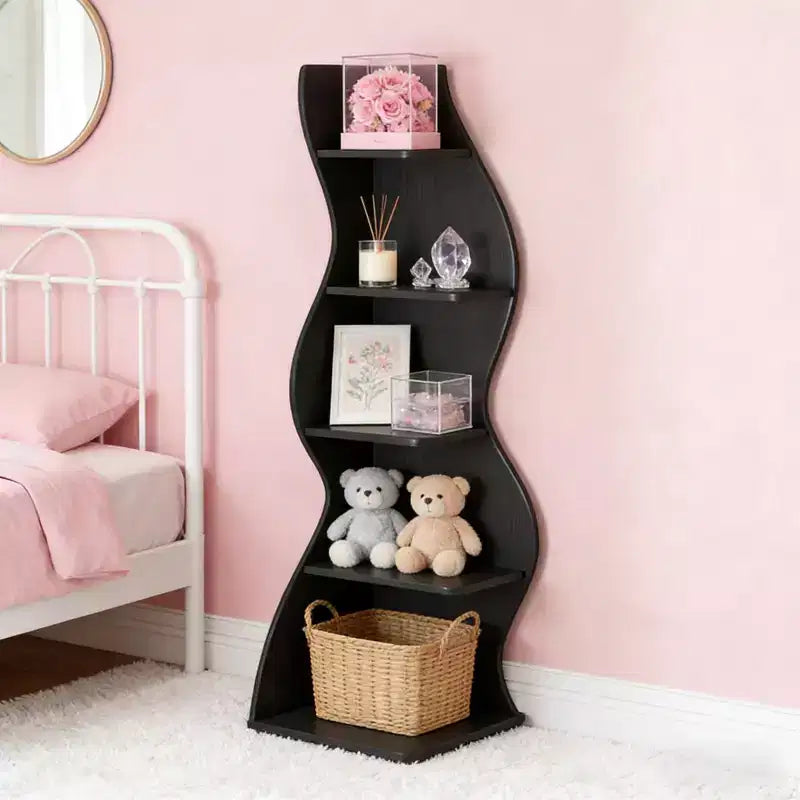 NAYSAYE Stylish Corner Bookshelf 5 Tier Universal Display Shelf Modern Wood Storage Rack for Living Room Office, 19.7*18.91*70.53