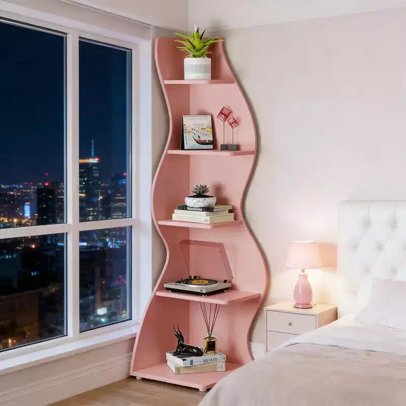 NAYSAYE Stylish Corner Bookshelf 5 Tier Universal Display Shelf Modern Wood Storage Rack for Living Room Office, 19.7*18.91*70.53