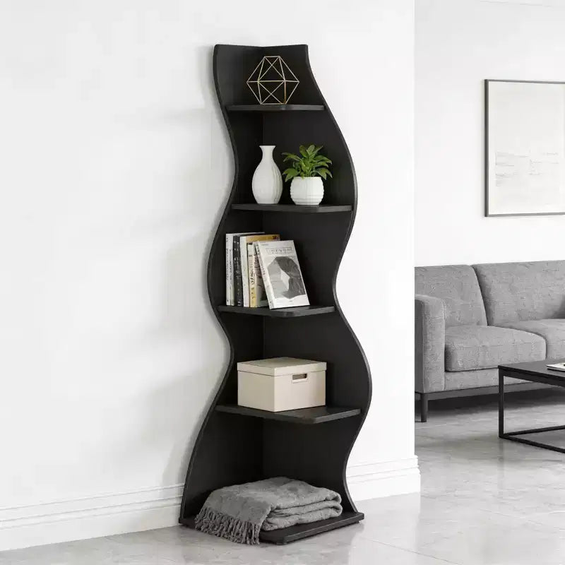 NAYSAYE Stylish Corner Bookshelf 5 Tier Universal Display Shelf Modern Wood Storage Rack for Living Room Office, 19.7*18.91*70.53