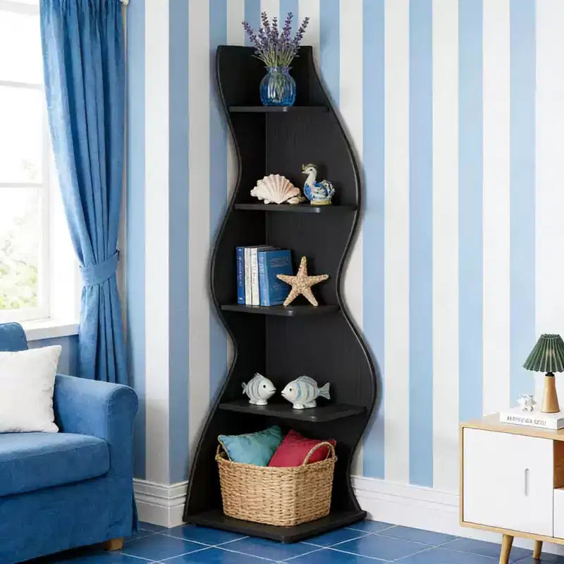 NAYSAYE Stylish Corner Bookshelf 5 Tier Universal Display Shelf Modern Wood Storage Rack for Living Room Office, 19.7*18.91*70.53