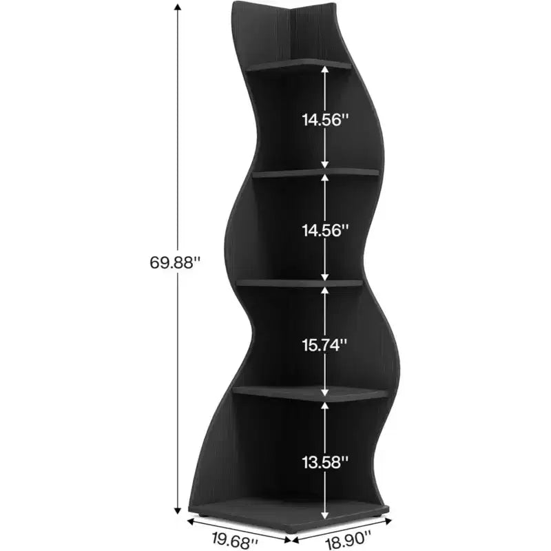 NAYSAYE Stylish Corner Bookshelf 5 Tier Universal Display Shelf Modern Wood Storage Rack for Living Room Office, 19.7*18.91*70.53