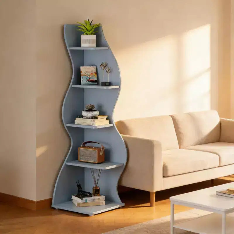 NAYSAYE Stylish Corner Bookshelf 5 Tier Universal Display Shelf Modern Wood Storage Rack for Living Room Office, 19.7*18.91*70.53