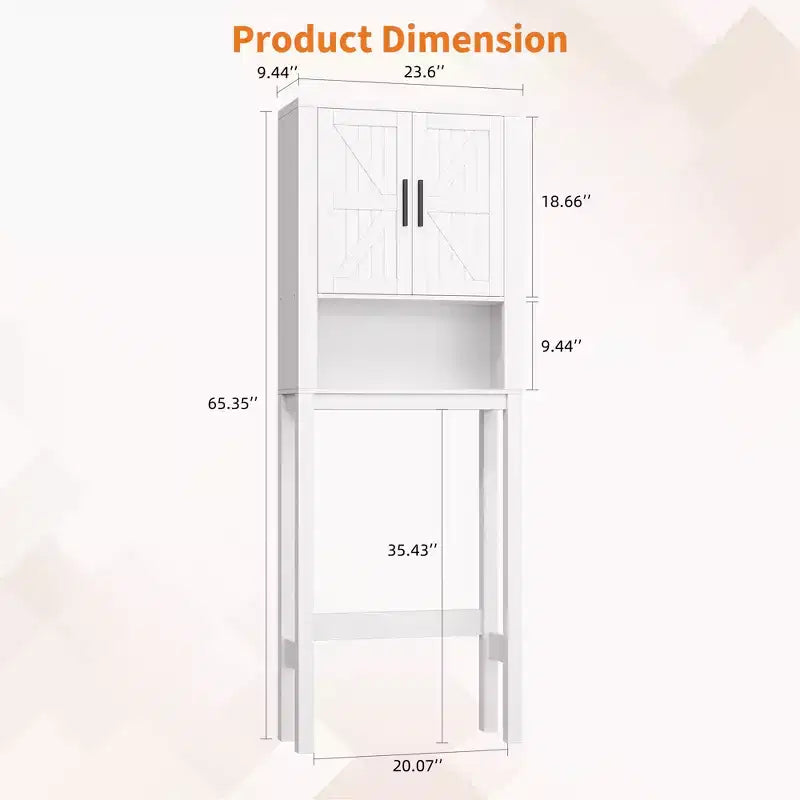 Freestanding Over the Toilet Storage Cabinet 2 Barn Doors Toilet Paper Holder Space-Saving Bathroom Organizer Shelf with Doors Shelve