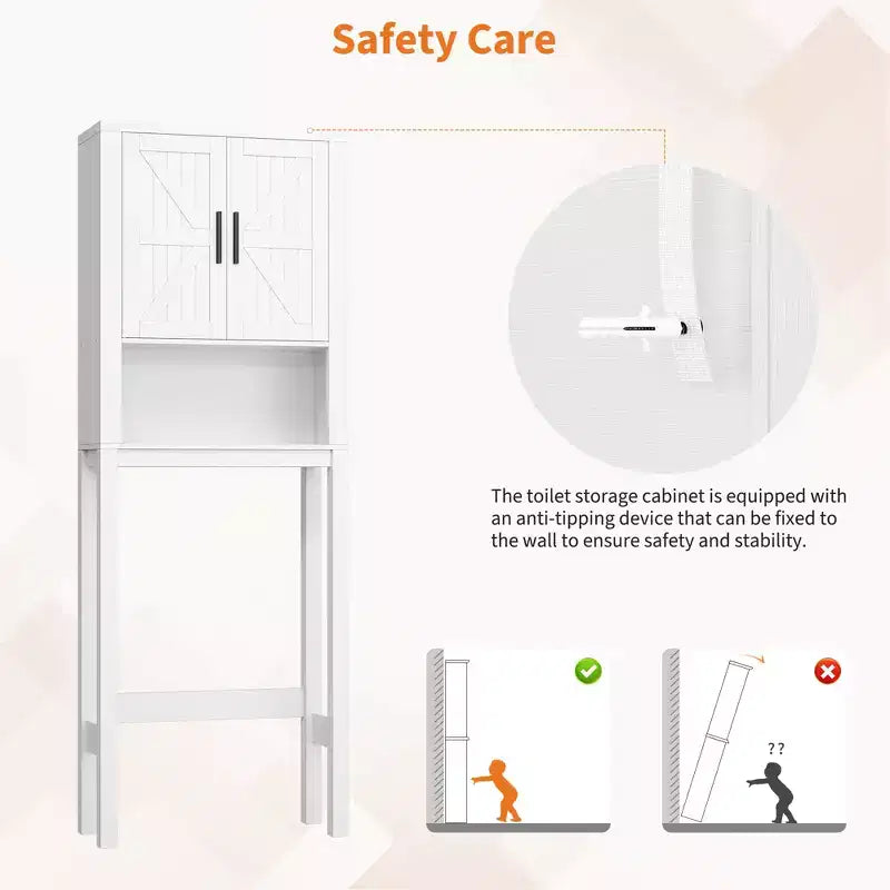 Freestanding Over the Toilet Storage Cabinet 2 Barn Doors Toilet Paper Holder Space-Saving Bathroom Organizer Shelf with Doors Shelve