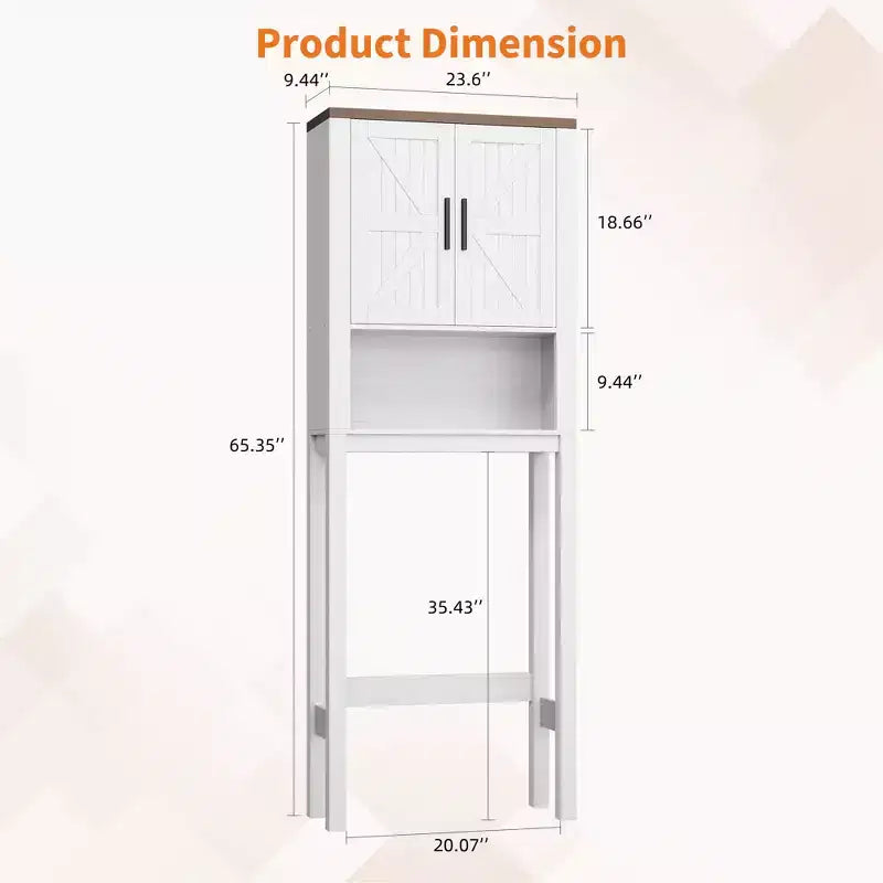 Freestanding Over the Toilet Storage Cabinet 2 Barn Doors Toilet Paper Holder Space-Saving Bathroom Organizer Shelf with Doors Shelve