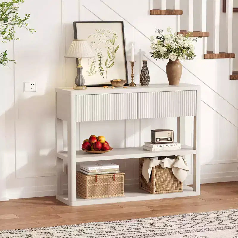 COZONY 34.6 Tall Fluted Console Table with 2 Drawers, 3-Tier Narrow Entryway Sofa Table for Hallway Living Room
