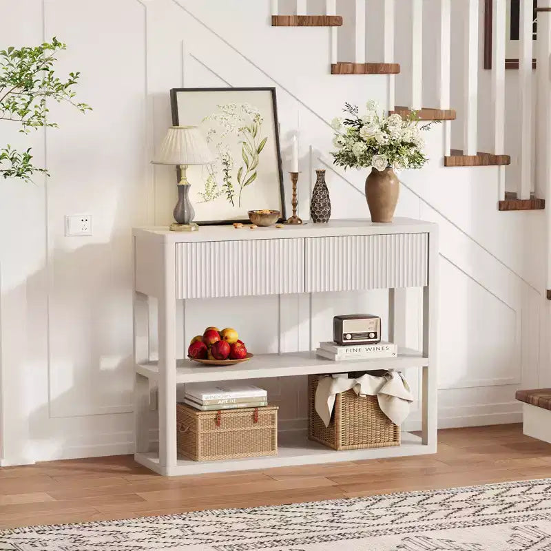 COZONY 34.6 Tall Fluted Console Table with 2 Drawers, 3-Tier Narrow Entryway Sofa Table for Hallway Living Room