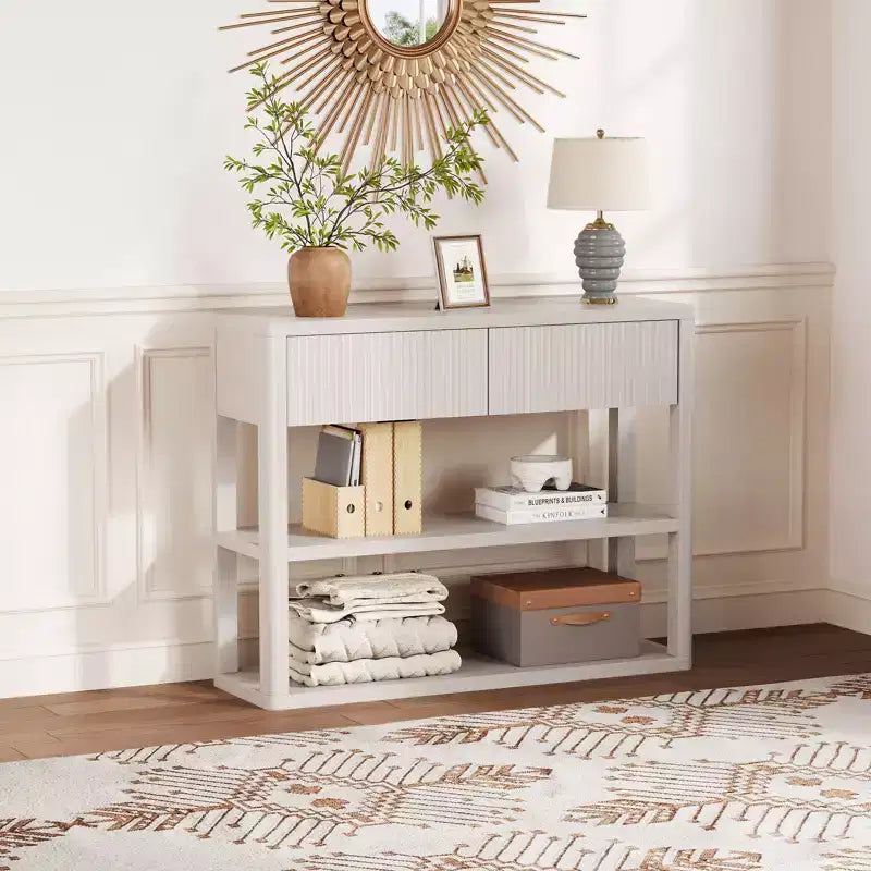 COZONY 34.6 Tall Fluted Console Table with 2 Drawers, 3-Tier Narrow Entryway Sofa Table for Hallway Living Room