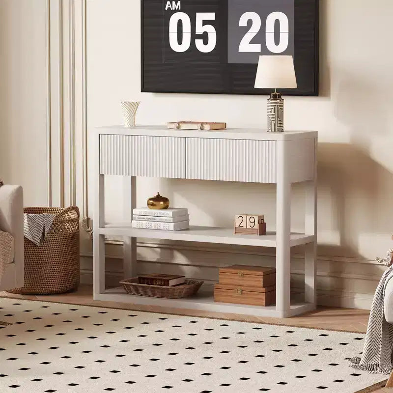 COZONY 34.6 Tall Fluted Console Table with 2 Drawers, 3-Tier Narrow Entryway Sofa Table for Hallway Living Room