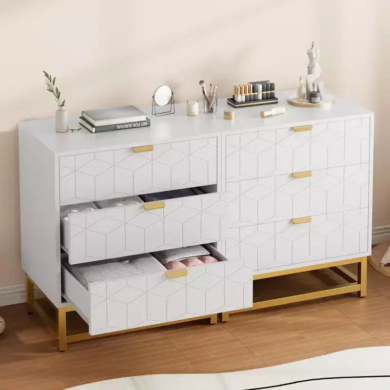 Modern 3 Drawer Wood Dresser, Chest of Drawers with Gold Handles, Bedroom Nightstand & Storage Cabinet