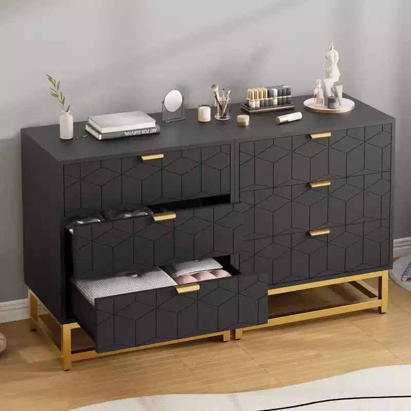 Modern 3 Drawer Wood Dresser, Chest of Drawers with Gold Handles, Bedroom Nightstand & Storage Cabinet
