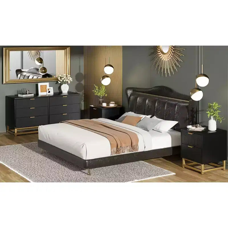 Modern 3 Drawer Wood Dresser, Chest of Drawers with Gold Handles, Bedroom Nightstand & Storage Cabinet