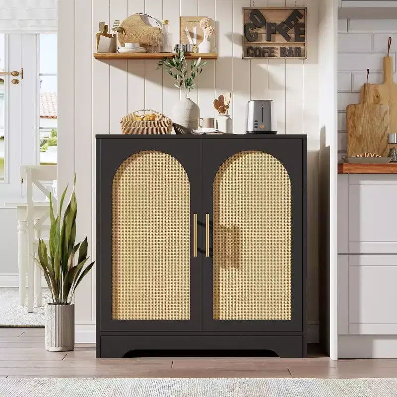 30 Sideboard Buffet Cabinet with 2 Rattan Doors,Large Storage Console Table,Modern Coffee Bar Cabinet for Living Room,Dining Room,Hallway,Entryway