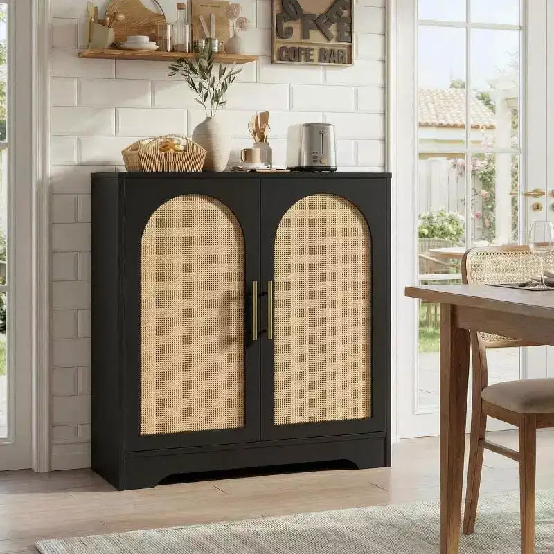 30 Sideboard Buffet Cabinet with 2 Rattan Doors,Large Storage Console Table,Modern Coffee Bar Cabinet for Living Room,Dining Room,Hallway,Entryway