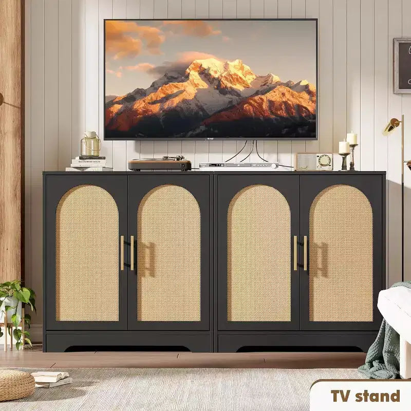 30 Sideboard Buffet Cabinet with 2 Rattan Doors,Large Storage Console Table,Modern Coffee Bar Cabinet for Living Room,Dining Room,Hallway,Entryway