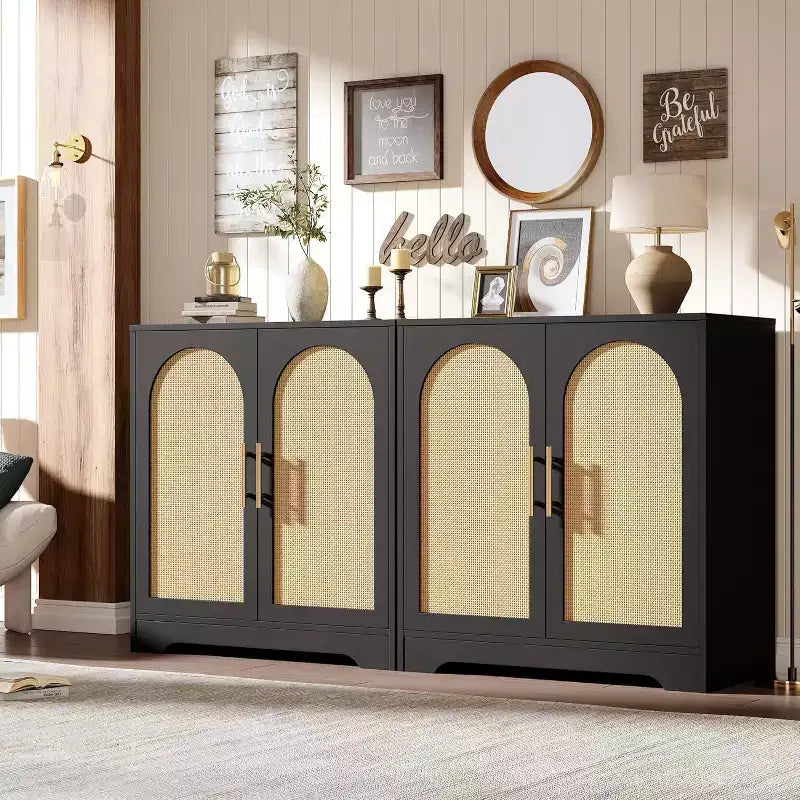 30 Sideboard Buffet Cabinet with 2 Rattan Doors,Large Storage Console Table,Modern Coffee Bar Cabinet for Living Room,Dining Room,Hallway,Entryway