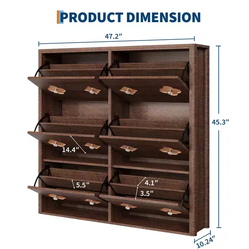 Shoe Storage Cabinet with Adjustable Shelves, Flower Pattern & Diamond Handle, Freestanding Slim Shoe Storage
