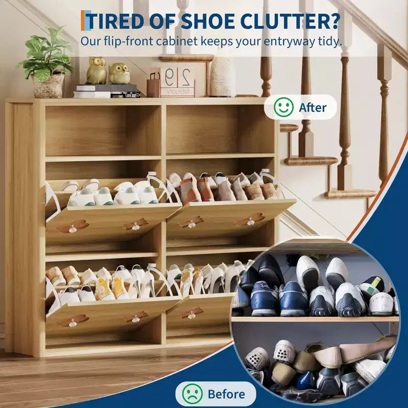 Shoe Storage Cabinet with Adjustable Shelves, Flower Pattern & Diamond Handle, Freestanding Slim Shoe Storage