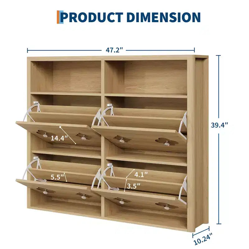 Shoe Storage Cabinet with Adjustable Shelves, Flower Pattern & Diamond Handle, Freestanding Slim Shoe Storage