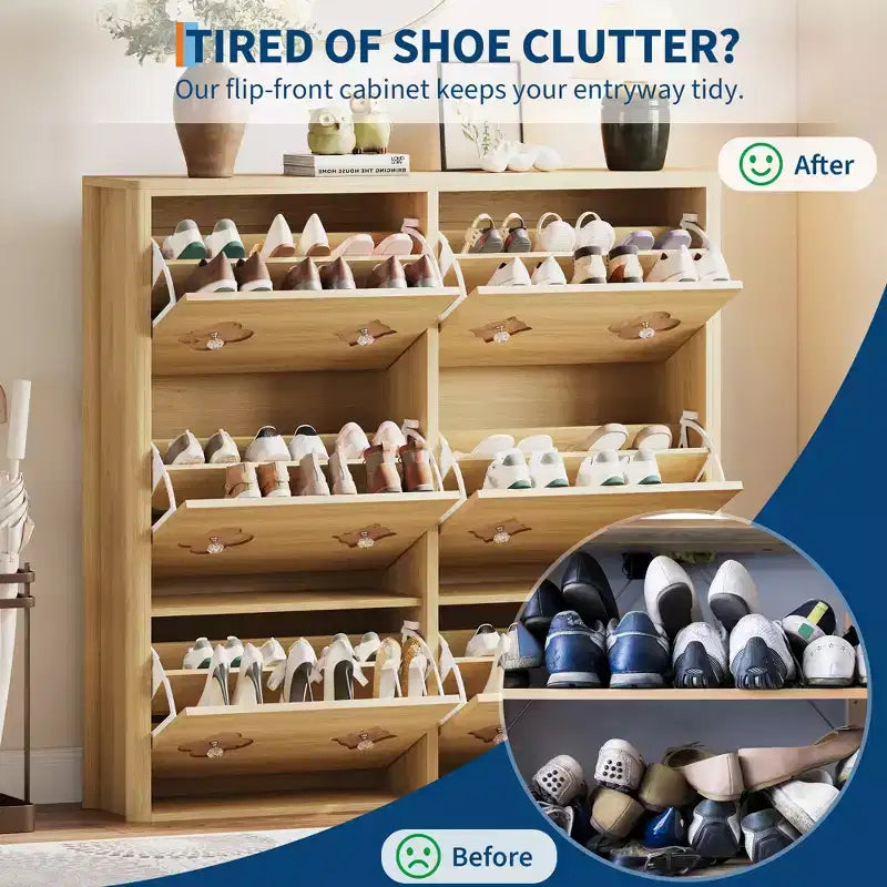Shoe Storage Cabinet with Adjustable Shelves, Flower Pattern & Diamond Handle, Freestanding Slim Shoe Storage