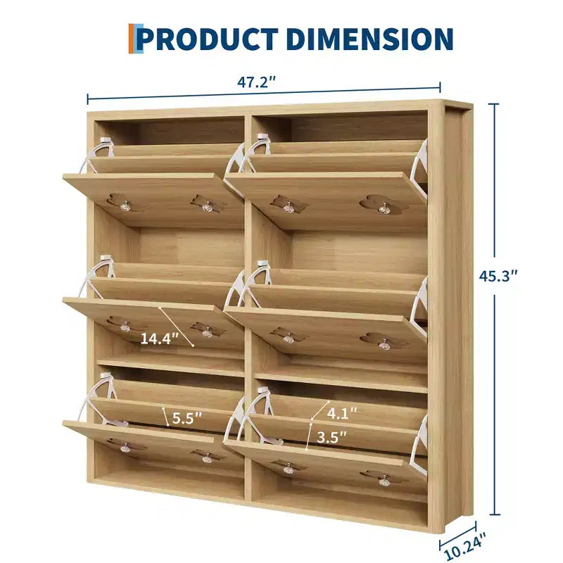 Shoe Storage Cabinet with Adjustable Shelves, Flower Pattern & Diamond Handle, Freestanding Slim Shoe Storage