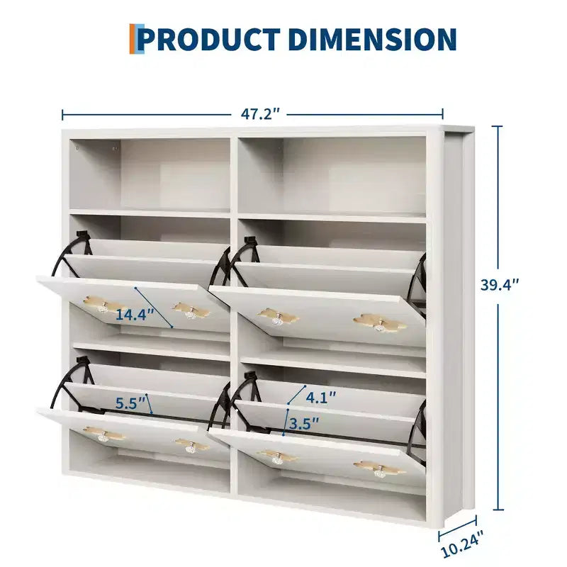 Shoe Storage Cabinet with Adjustable Shelves, Flower Pattern & Diamond Handle, Freestanding Slim Shoe Storage