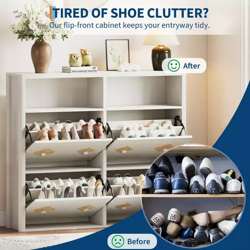 Shoe Storage Cabinet with Adjustable Shelves, Flower Pattern & Diamond Handle, Freestanding Slim Shoe Storage