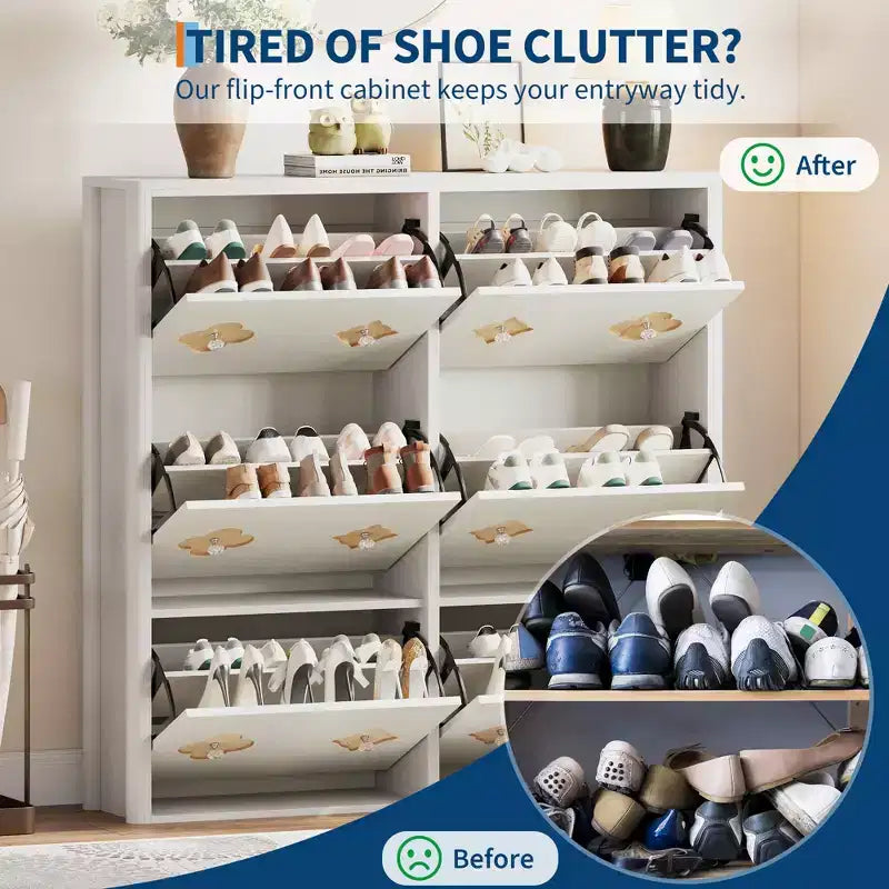 Shoe Storage Cabinet with Adjustable Shelves, Flower Pattern & Diamond Handle, Freestanding Slim Shoe Storage
