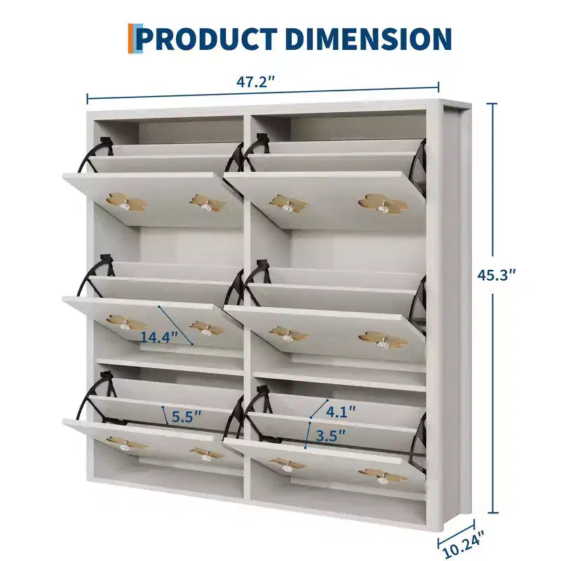 Shoe Storage Cabinet with Adjustable Shelves, Flower Pattern & Diamond Handle, Freestanding Slim Shoe Storage