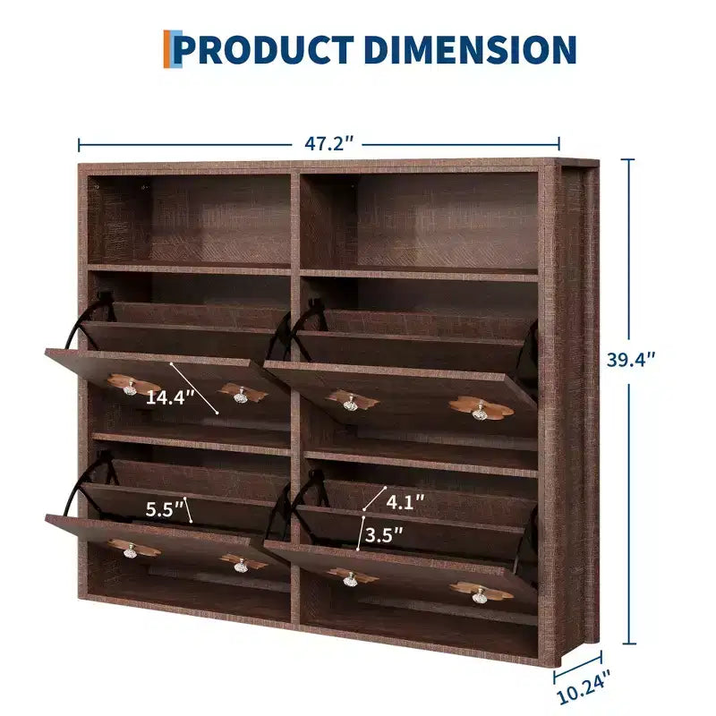 Shoe Storage Cabinet with Adjustable Shelves, Flower Pattern & Diamond Handle, Freestanding Slim Shoe Storage