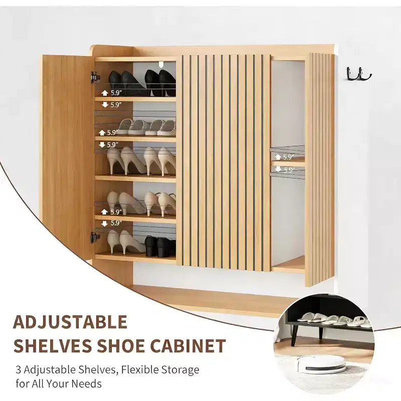 Shoe Cabinet, 30 Pairs Rattan Storage for Entryway, 6-Tier Tall Farmhouse Cabinet With Doors for Hallway Closet