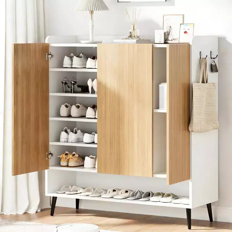 Shoe Cabinet, 30 Pairs Rattan Storage for Entryway, 6-Tier Tall Farmhouse Cabinet With Doors for Hallway Closet