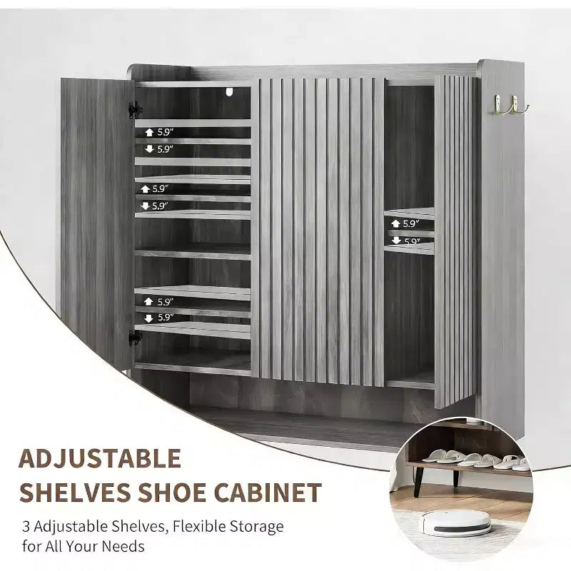 Shoe Cabinet, 30 Pairs Rattan Storage for Entryway, 6-Tier Tall Farmhouse Cabinet With Doors for Hallway Closet