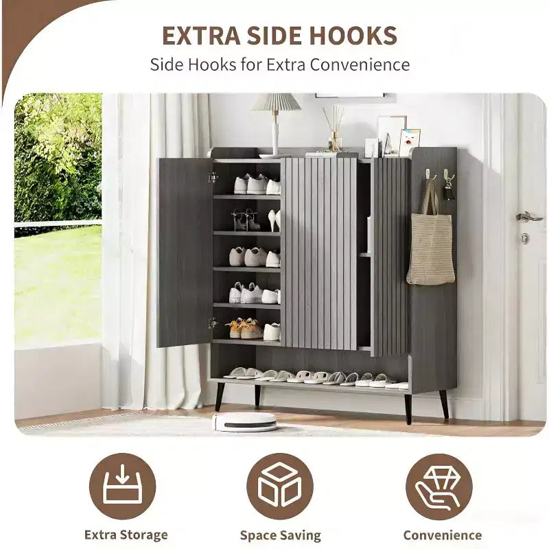 Shoe Cabinet, 30 Pairs Rattan Storage for Entryway, 6-Tier Tall Farmhouse Cabinet With Doors for Hallway Closet
