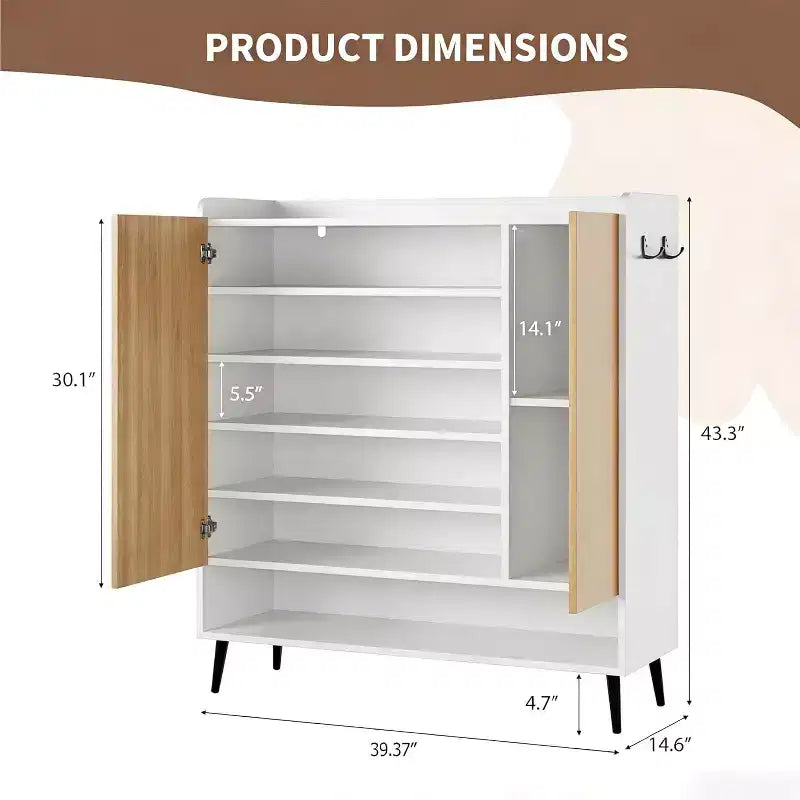 Shoe Cabinet, 30 Pairs Rattan Storage for Entryway, 6-Tier Tall Farmhouse Cabinet With Doors for Hallway Closet
