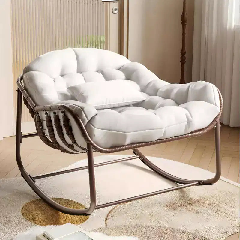 Outdoor Rocking Chair, Oversized Patio Egg Chair with Padded Cushion, Rattan Wicker Papasan Rocker for Indoor, Porch, Backyard