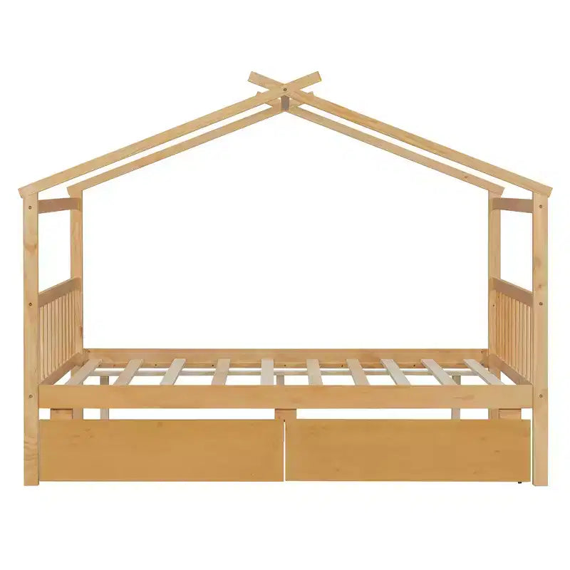 Luxystar Modern Full Size Wood House Bed with 2 Drawers and Headboards