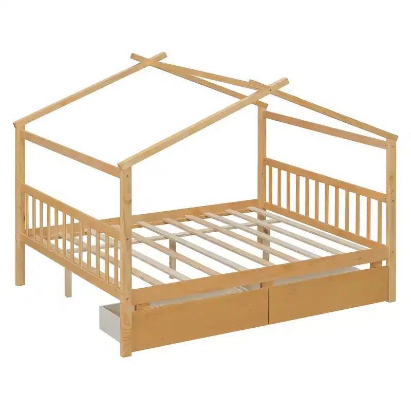 Luxystar Modern Full Size Wood House Bed with 2 Drawers and Headboards