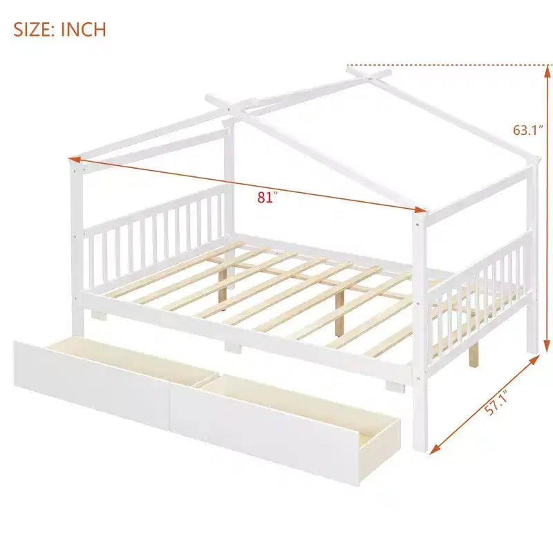 Luxystar Modern Full Size Wood House Bed with 2 Drawers and Headboards
