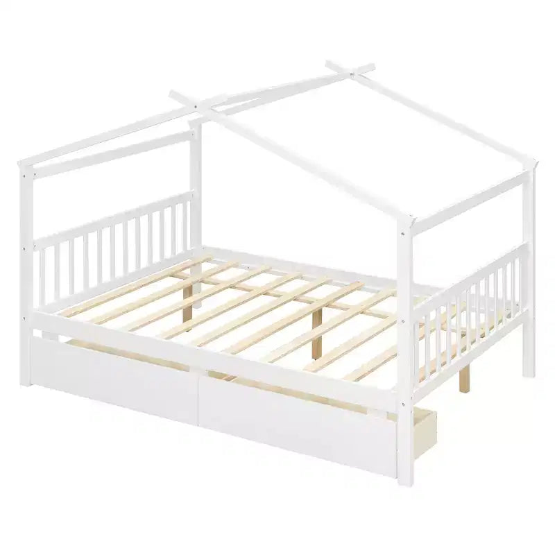 Luxystar Modern Full Size Wood House Bed with 2 Drawers and Headboards