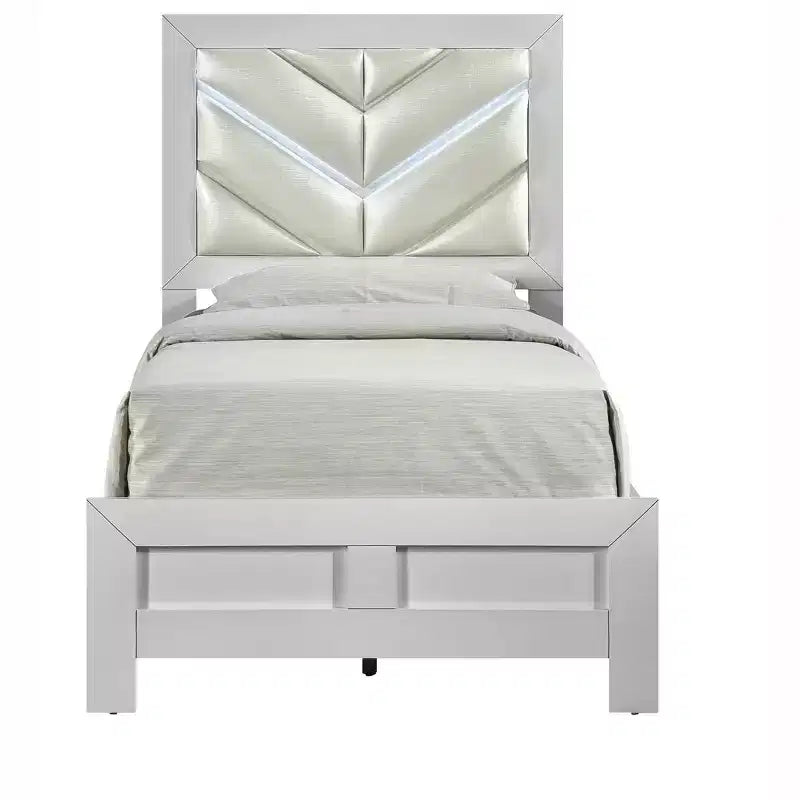 Passion Furniture Moreland Sparkling White Wood Frame Twin Panel Bed