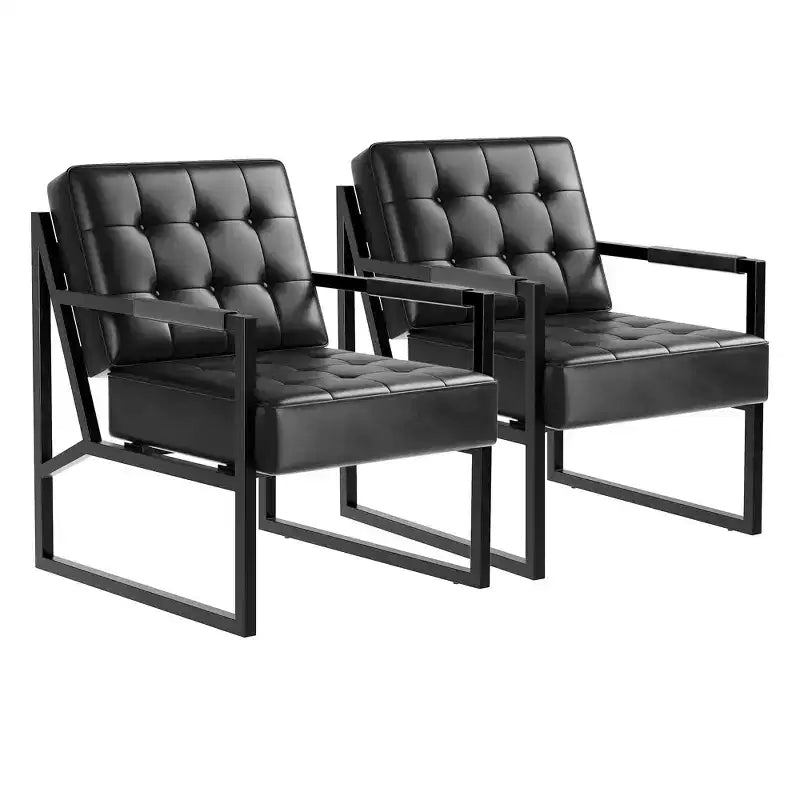 Mid Century Modern Accent Chair - PU Leather Upholstered Armchair, Thick Cushion Seat, Metal Frame, Retro Lounge Chair for Living Room,Bedroom,Office