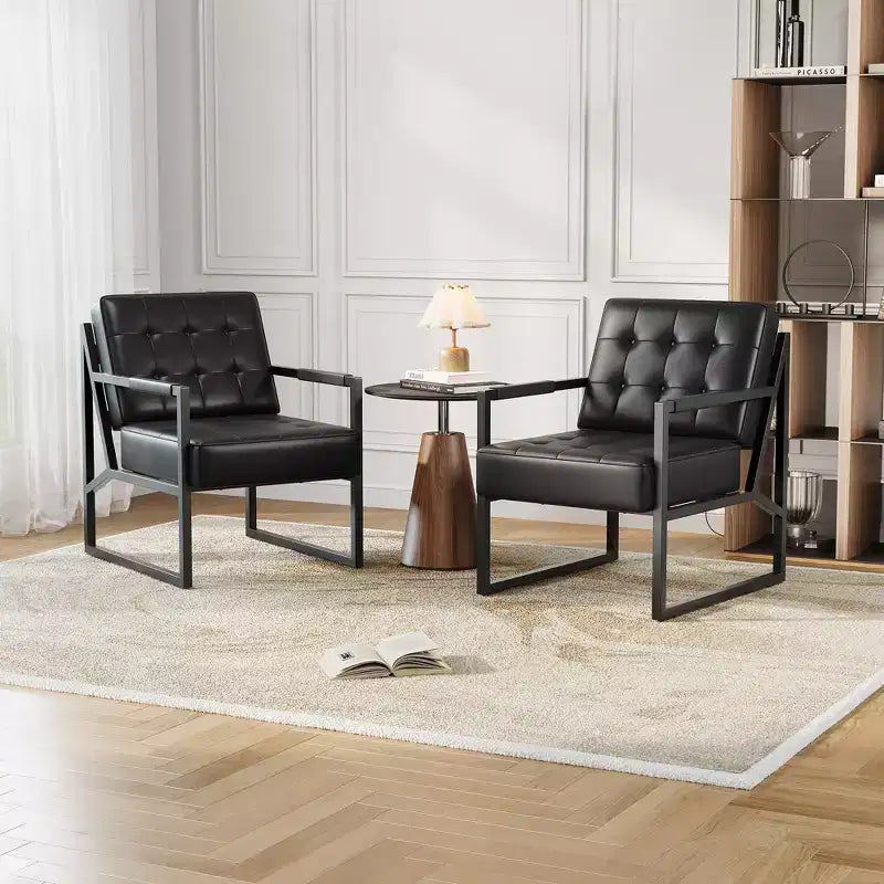 Mid Century Modern Accent Chair - PU Leather Upholstered Armchair, Thick Cushion Seat, Metal Frame, Retro Lounge Chair for Living Room,Bedroom,Office