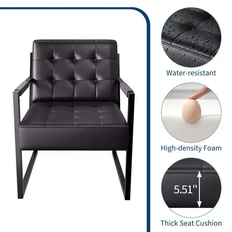 Mid Century Modern Accent Chair - PU Leather Upholstered Armchair, Thick Cushion Seat, Metal Frame, Retro Lounge Chair for Living Room,Bedroom,Office